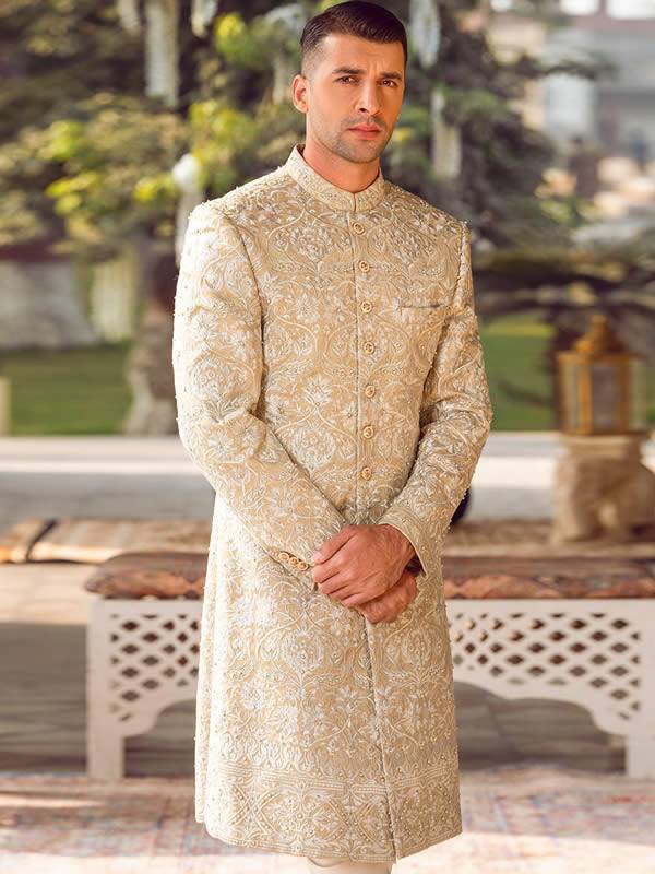 Indo Western Sherwani Michigan Mi Usa Graceful Mens Sherwani In Raw Silk