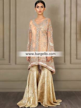 Pakistani Gharara Suits with Angrakha Style Shirt Glasgow Scotland Designer Gharara Suit
