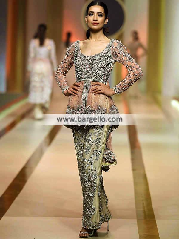 Traditional Embroidered Pakistani Party Dress in Peplum Frock and Ghar –  Nameera by Farooq