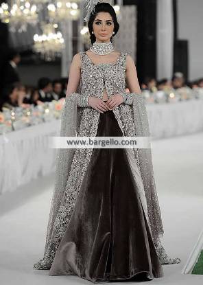 Pakistani Bridal Gown with Velvet Lehenga Bromley UK Elan Bridal Gown