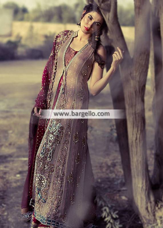 Golden Evening Dress Indian Pakistani Designer Wedding Gowns Party Wear  Outfits