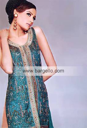 Turquoise High Fashion Evening Wear Pakistani Dress