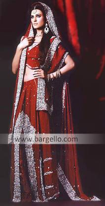 Deep Red Dream Pakistani Bridal Lehenga with Silver Work all over