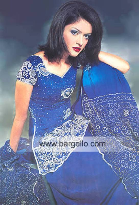Blue Katan Silk Hand Made Chunri Chunree Shalwar Kameez