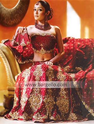 Maroon Hand Embellished Bridal Lehenga, Bustier and Veil