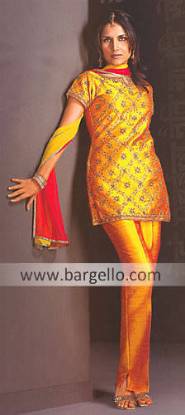 Golden Rawsilk Suit, Designer Shalwar Kameez