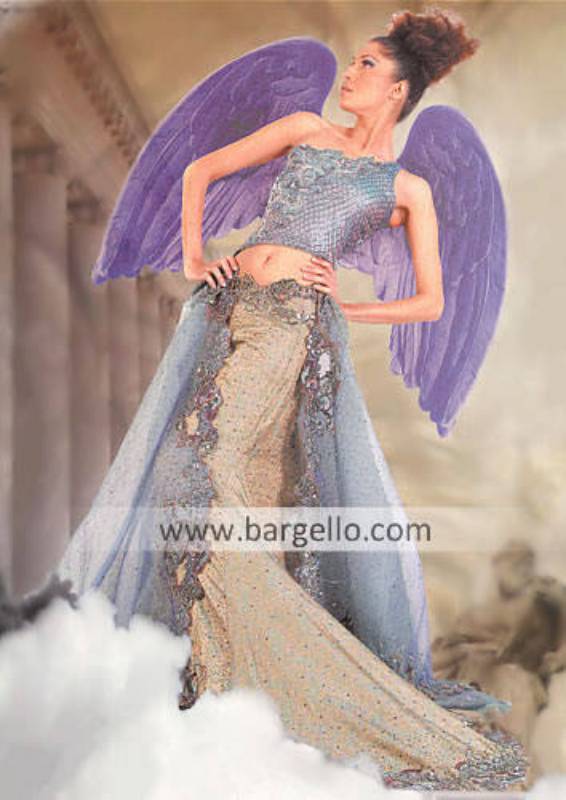 Indigo Angelic Bridal Skirt with train and heavy embellished dupatta