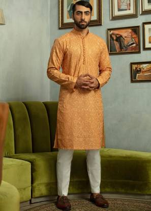 Indian Yellow Embroidered Kurta With Pajama Sunnyvale California CA USA Mens Bespoke Kurta Shalwar Suits
