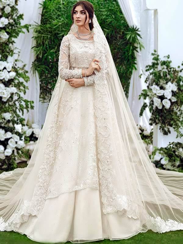 White Pakistani Bridal Dress in Lehenga Gown #BS620  Pakistani bridal  dresses, Bridal dresses pakistan, Pakistani bridal dress