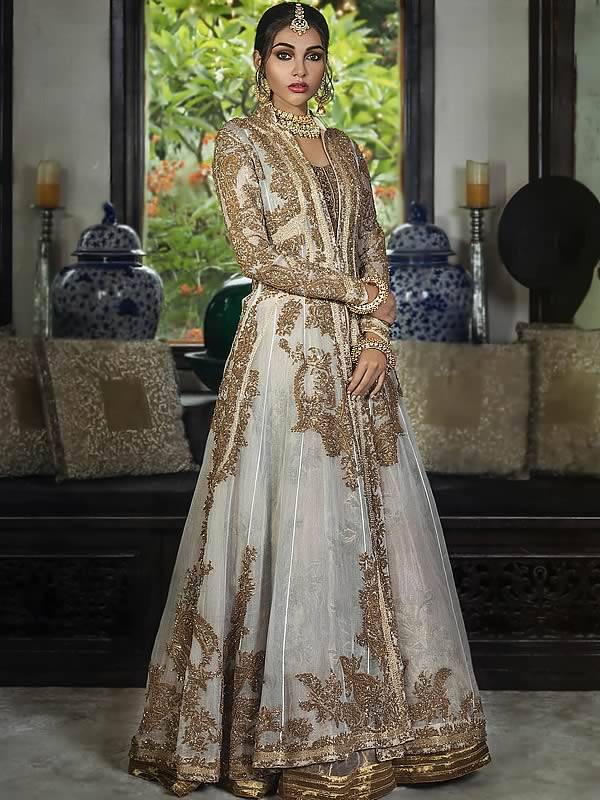 Pakistani Bridal Gown with Lehenga White Bridal Gown Embroidered Bridal ...