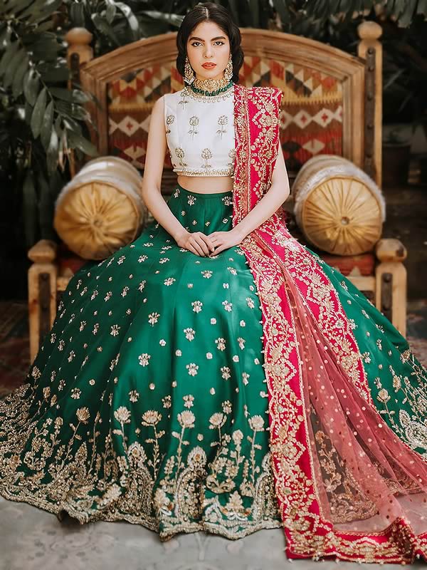 Green Heavy Designer Cording Zari Work Wedding Special Lehenga Choli -  Indian Heavy Anarkali Lehenga Gowns Sharara Sarees Pakistani Dresses in  USA/UK/Canada/UAE - IndiaBoulevard