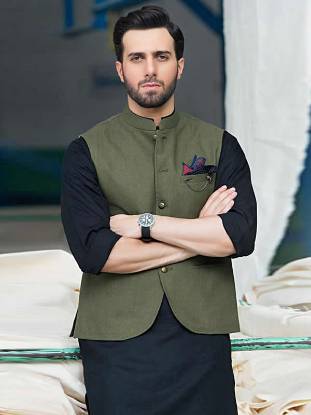 Smart Looking Waistcoat for Wedding Special Occasion Illinois Chicago Charcoal Traditional Kurta Designs 2018