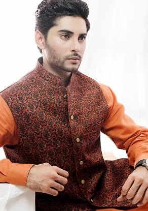 Light Rust Color Kurta Suit for Special Occasion Elmont New York Amir Adnan Kurta Collection