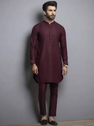 Smart Looking Mens Kurta Pajama Suits Color Old mauve Gorgeous plain kurta features rich quality