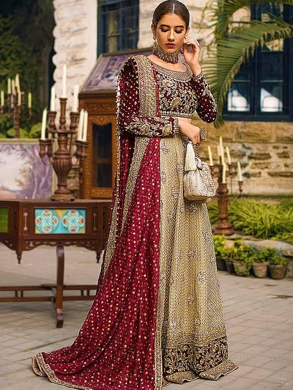 Deep royal blue lehenga choli Pakistani bridal wear Rajasthan by Nomi Ansari