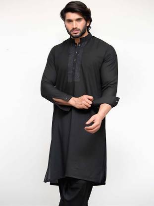 Gorgeous Black Kurta for Mens Kurta Suits with Embroidery 2018