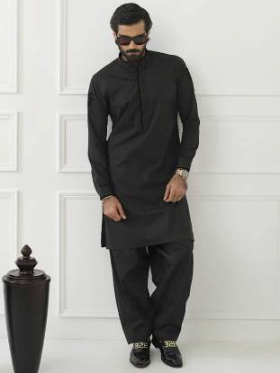 Black Kurta for Mens Pakistani Designer Kurta Suits